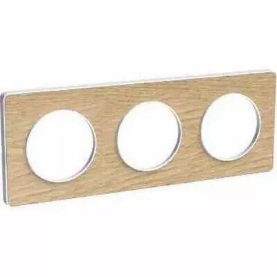 Odace touch, plaque bois naturel liser� blanc 3 postes horiz./vert. 71 mm