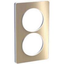 Odace touch, plaque bronze brossé avec liseré blanc 2 postes verticaux 57 mm