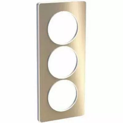 Odace touch, plaque bronze bross� avec liser� blanc 3 postes verticaux 57 mm
