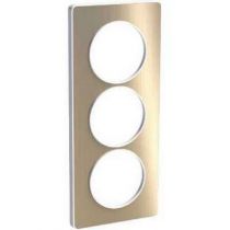 Odace touch, plaque bronze brossé avec liseré blanc 3 postes verticaux 57 mm