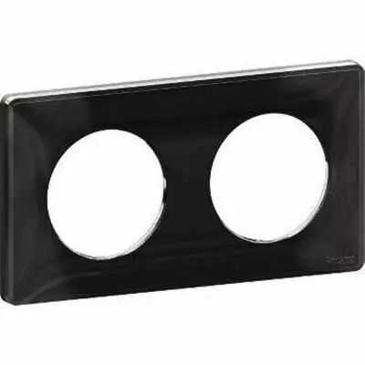 Odace you noir, plaque de finition support alu 2 postes entraxe 71 mm