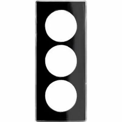 Odace you noir, plaque de finition support blanc 3 postes entraxe 57 mm