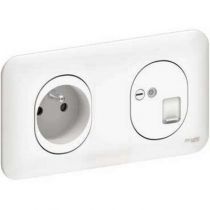 Ovalis RJ45 cat 5 UTP + prise courant 2P+T en 2 postes horizontal 71mm + plaque