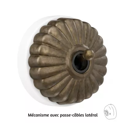 Permutateur Dimbler en porcelaine blanche avec d�me charlotte bronze ancien et manette laiton vieilli, avec pasage de c�bles (61