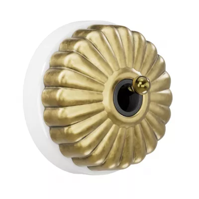 Permutateur Dimbler en porcelaine blanche avec d�me charlotte dor�e satin�e et manette dor�e brillante