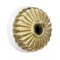 Permutateur Dimbler en porcelaine blanche avec d&ocirc;me charlotte dor&eacute;e satin&eacute;e et manette dor&eacute;e brillante