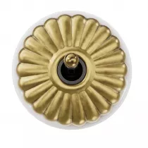 Permutateur Dimbler en porcelaine blanche avec d&ocirc;me charlotte dor&eacute;e satin&eacute;e et manette dor&eacute;e brillante