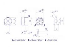 Piher trimmer 10k (small - hor - for spindle) (K010SHS)