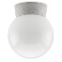 Plafonnier en porcelaine striée avec verrerie globe opale, Taille L