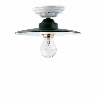 Plafonnier r�tro email et c�ramique noire et blanche E27 diam. 29,5cm (119049)