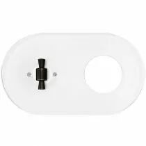 Plaque 2 postes en  verre blanc  interrupteur rotatif  et prise + manette patine type OBZ (DSR 00-00-1-03-K-2-30)