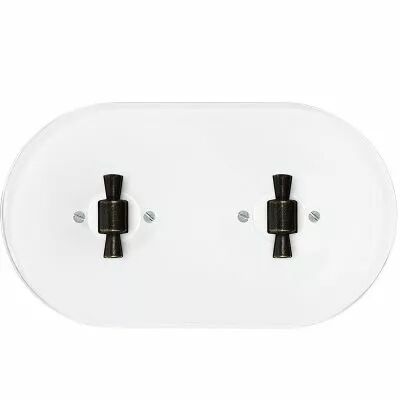 Plaque 2 postes en verre blanc  pour interrupteurs rotatifs + manettes patine type OBZ (DSR 00-00-1-03-1-2-30)