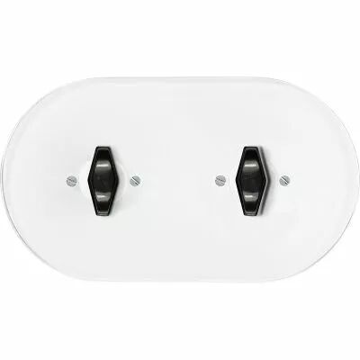 Plaque 2 postes en verre blanc pour interrupteurs rotatifs + contr�leur BTA noir (DSR 00-00-2-02-1-2-30)
