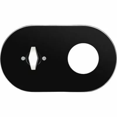 Plaque 2 postes en verre noir pour interrupteur rotatif et prise  + commande BTA blanche (DSR 00-00-2-01-K-2-31)