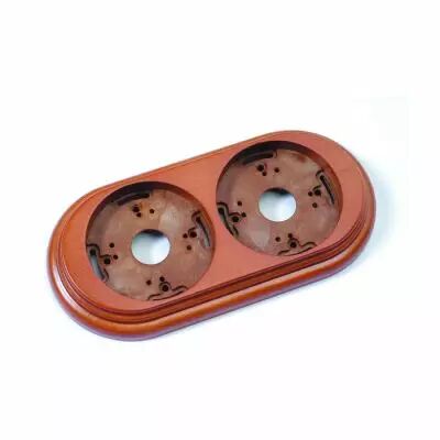 Plaque de finition double en bois h�tre, couleur miel pour interrupteurs Dimbler