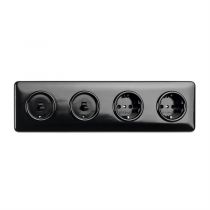 Plaque de finition quadruple bakelite noire pour tel-tv-rj45-enceintes-variateurs (173091)