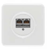 Plaque de finition simple bakelite/duroplaste blanche thpg119329 + double rj45 thpg100726
