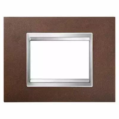 Plaque lux rectangulaire - en m�tal - 3 modules - fer oxy� - chorus