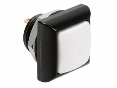 Poussoir m�tallique carr� avec capuchon blanc - 1p spst off-(on) (R1397W)