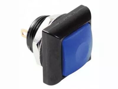 Poussoir m�tallique carr� avec capuchon bleu - 1p spst off-(on) (R1397B)