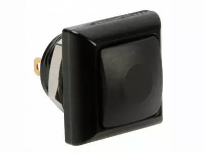 Poussoir m�tallique carr� avec capuchon noir - 1p spst off-(on) (R1397)