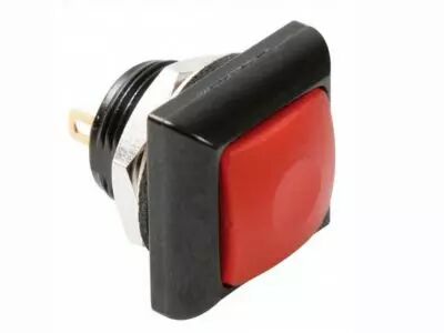 Poussoir m�tallique carr� avec capuchon rouge - 1p spst off-(on) (R1397R)