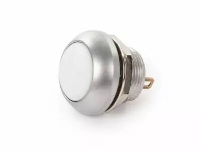 Poussoir m�tallique rond avec capuchon blanc - 1p spst off-(on) (R1398W)