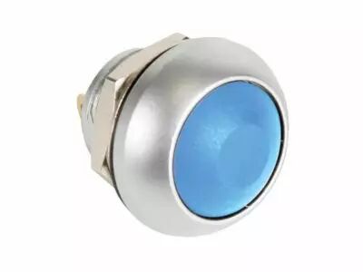 Poussoir m�tallique rond avec capuchon bleu - 1p spst off-(on) (R1398B)