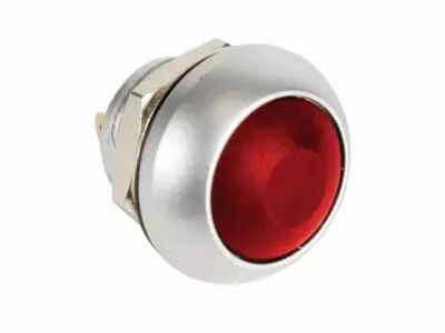 Poussoir m�tallique rond avec capuchon rouge - 1p spst off-(on) (R1398R)