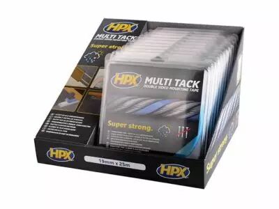 Pr�sentoir avec 10x ruban adh�sif double face multi-tack - semi-transparent - 19 mm x 25 m (HPXDP0028)