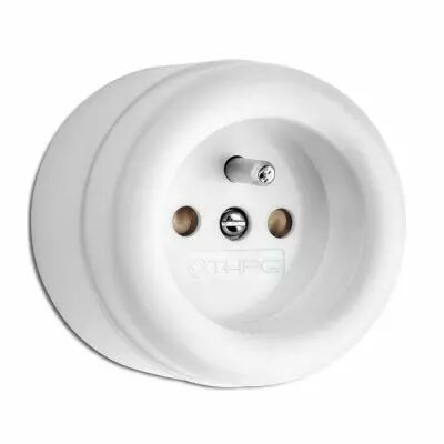 Prise de courant fran�aise en saillie, bakelite blanche (100062)