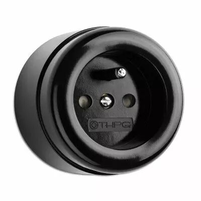 Prise de courant fran�aise en saillie, bakelite noire (100063)