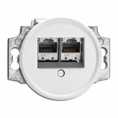 Prise double RJ45 bakelite blanche pour cache en verre (100684)