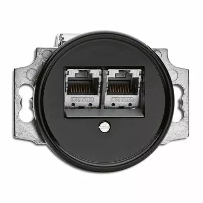Prise double RJ45 bakelite noire (100722)