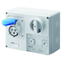 Prise fixe horizontale avec interrupteur de blocage - avec fond protégée - 2p+t 16a 230v 6h cbf - ip44 (GW66026)