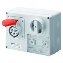 Prise fixe horizontale avec interrupteur de blocage - avec fond protégée - 2p+t 32a 400v 9h cbf - ip44 (GW66040)
