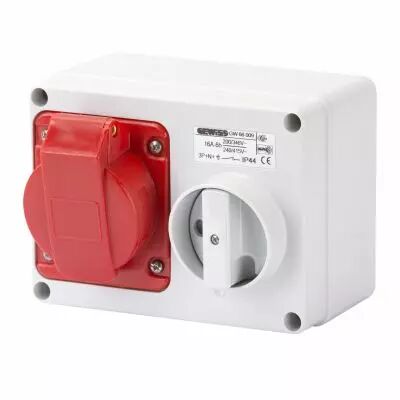 Prise fixe horizontale avec interrupteur de blocage - avec fond prot�g�e - 3p+n+t 16a 400v 6h sbf - ip44 (GW66009)