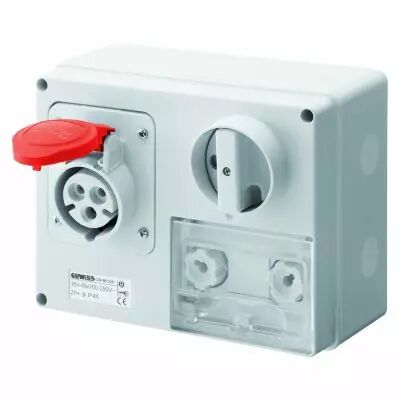 Prise fixe horizontale avec interrupteur de blocage - avec fond prot�g�e - 3p+t 16a 400v 6h cbf - ip44 (GW66030)