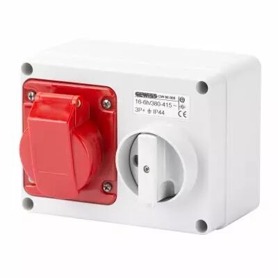 Prise fixe horizontale avec interrupteur de blocage - avec fond prot�g�e - 3p+t 16a 400v 6h sbf - ip44 (GW66008)