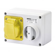 Prise fixe horizontale avec interrupteur de blocage - avec fond protégée - 3p+t 32a 110 v 4h sbf - ip44 (GW66013)