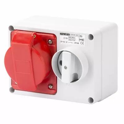Prise fixe horizontale avec interrupteur de blocage - avec fond prot�g�e - 3p+t 32a 400v 6h sbf - ip44 (GW66019)