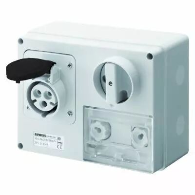 Prise fixe horizontale avec interrupteur de blocage - avec fond prot�g�e - 3p+t 32a 500v 7h cbf - ip44 (GW66043)