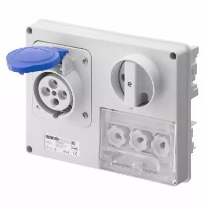 Prise fixe horizontale sans interrupteur de blocage - sans fond prot�g�e - 2p+t 16a 230v 6h cbf - ip44 (GW66126)