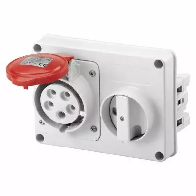 Prise fixe horizontale sans interrupteur de blocage - sans fond prot�g�e - 3p+n+t 32a 400v 6h sbf - ip44 (GW66120)