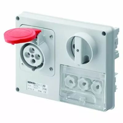 Prise fixe horizontale sans interrupteur de blocage - sans fond prot�g�e - 3p+t 32a 400v 6h cbf - ip44 (GW66141)