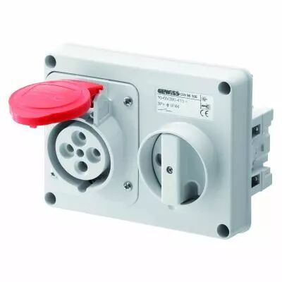 Prise fixe horizontale sans interrupteur de blocage - sans fond prot�g�e - 3p+t 32a 400v 6h sbf - ip44 (GW66119)
