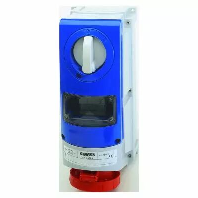 Prise fixe vertical avec interrupteur de blocage - avec fond �tanche - 2p+t 32a 400v 9h cbf - ip66 (GW66968)