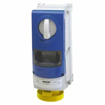 Prise fixe vertical avec interrupteur de blocage - avec fond �tanche - 3p+t 32a 110 v 4h cbf - ip66 (GW66963)