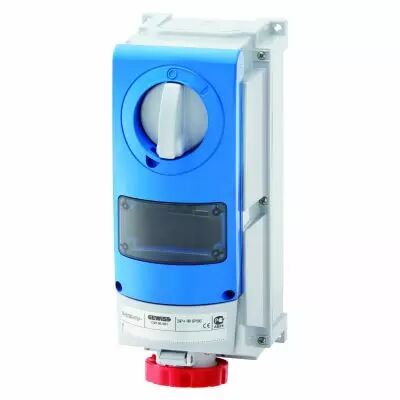 Prise fixe vertical avec interrupteur de blocage - avec fond �tanche - pour le montage d\'appareillages modulaires - pour utilisa