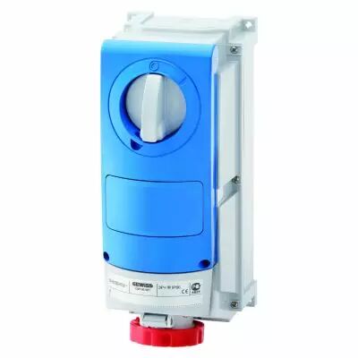 Prise fixe vertical avec interrupteur de blocage - avec fond �tanche - pour utilisation s�v�re - 2p+t 32a 400v9h - ip66 (GW66518